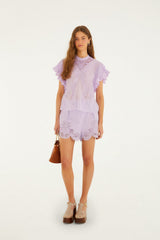 Lilac Lace Ruffled Organic Cotton Blouse
