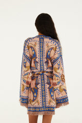 Blue Sea Garden Scarf Tassels Knit Mini Dress
