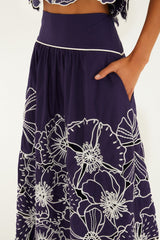 Blue Flowers Richelieu  Maxi Skirt