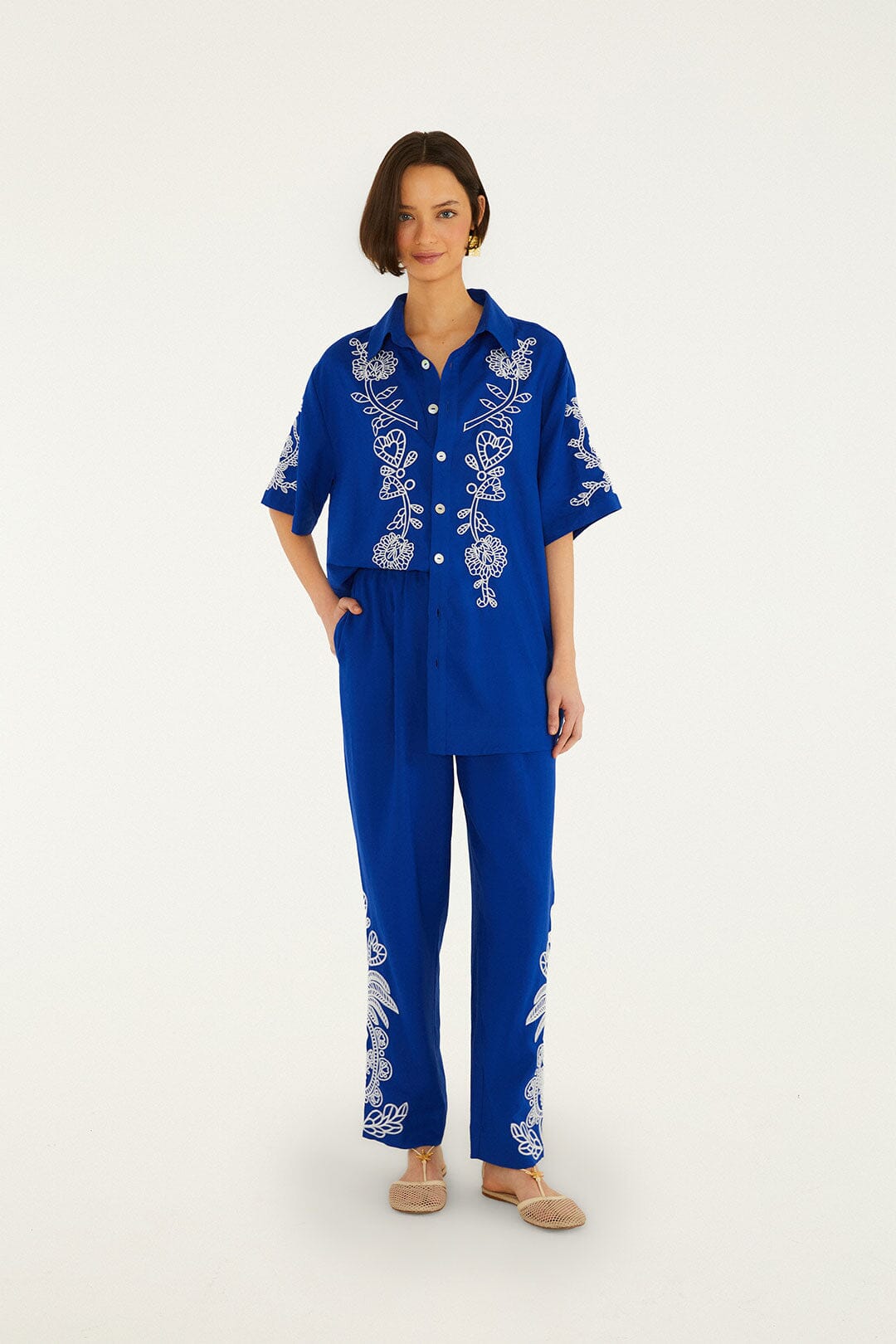 Blue Romantic Embroidered Lenzing™ Ecovero™ Euroflax™ Pants