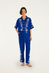 Blue Romantic Embroidered Lenzing™ Ecovero™ Euroflax™ Pants