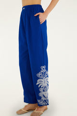 Blue Romantic Embroidered Lenzing™ Ecovero™ Euroflax™ Pants