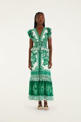 Green Flora Tapestry Maxi Dress