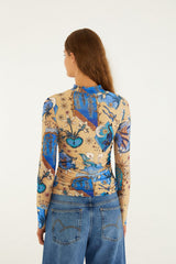 Sand Mystical Long Sleeve Tulle Blouse