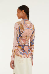 Soft Pink Sea Garden Scarf Jersey Blouse