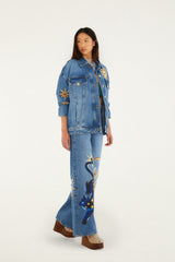 Denim Mystical Sun Printed Jacket
