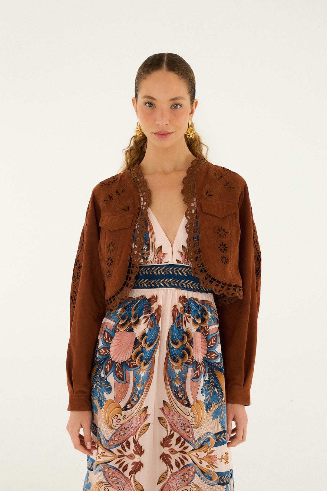 Caramel Richelieu Cropped Leather Jacket