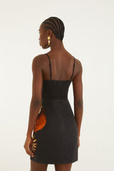 Black Ammonite Shell Bodice Cut-Out Mini Dress