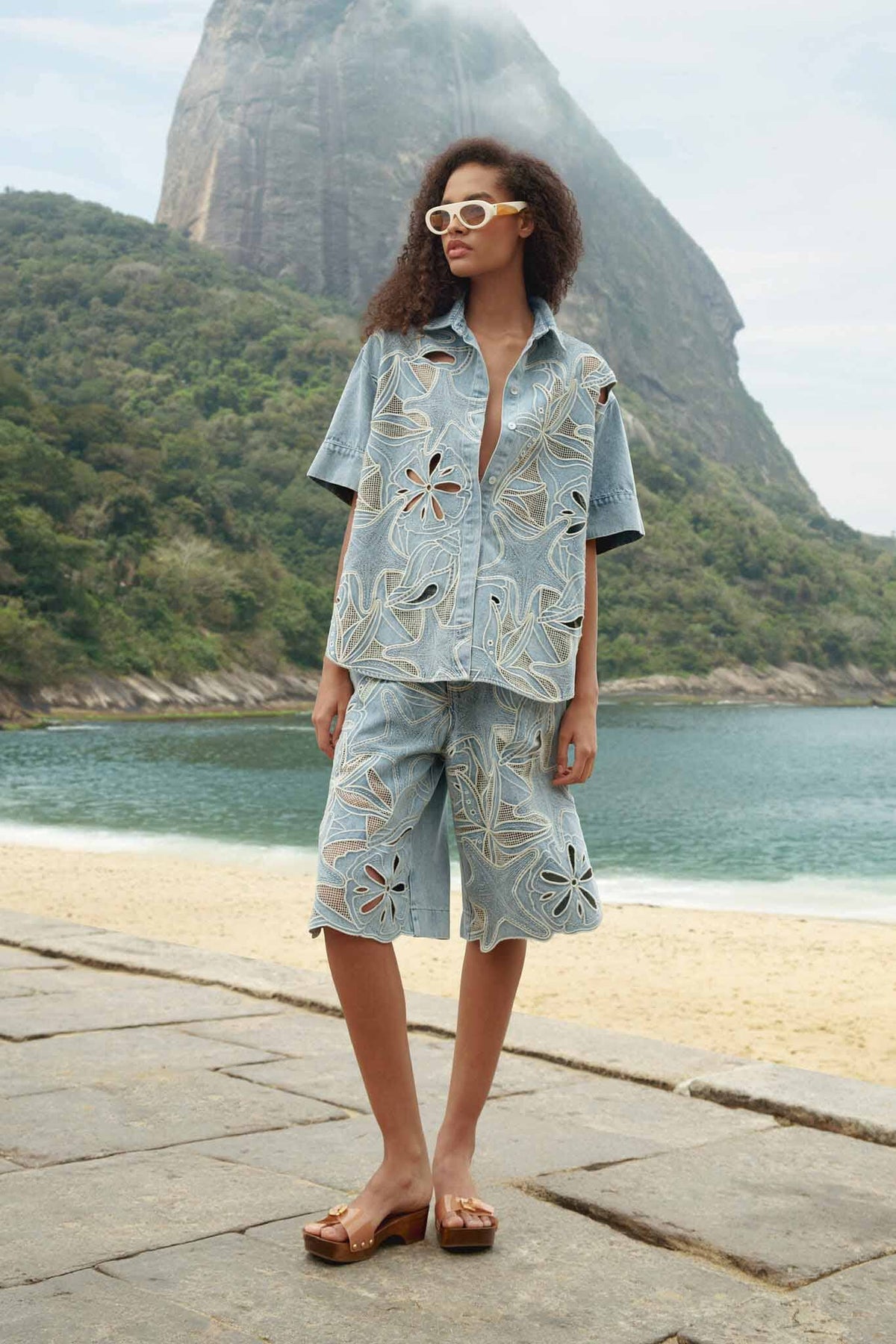 Denim Sea Desire Embroidered Bermuda Shorts
