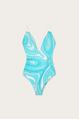 Marmo Print V-neck Swimsuit