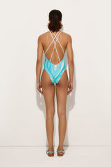 Marmo Print V-neck Swimsuit