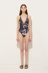 Marmo Print V-neck Swimsuit