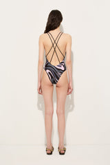 Marmo Print V-neck Swimsuit
