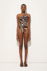 Marmo Print One-Shoulder Swimsuit