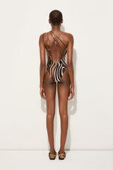 Marmo Print One-Shoulder Swimsuit