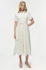 Audria Belted Linen Midi Dress