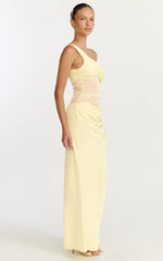 Elias Maxi Dress Twisted One Shoulder Cowl Dropped Waist Dress in Lemon