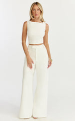 Helen Two Piece Set Crepe Twisted Top And Wide Leg Pants in Pastel Yellow