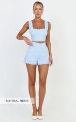 Mabel Two Piece Set Square Neck And Matching Shorts Set in Blue