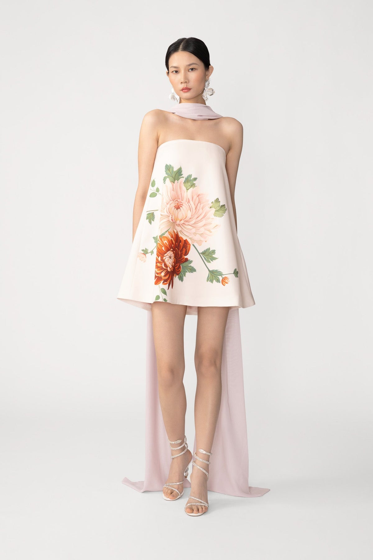 Ruby Satin Dress with Scarf