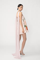 Ruby Satin Dress with Scarf