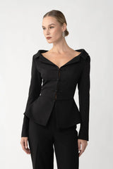 Nicola Crepe Tailored Off-Shoulder Peplum Blouse