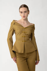 Nicola Crepe Tailored Off-Shoulder Peplum Blouse