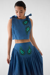 Indigo Crop Top & Gathered Skirt Co-Ord