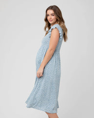 Ava Shirred Dress  Petrol / White