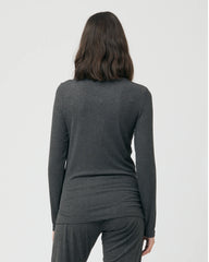 Rib Button Through Top Charcoal Marle