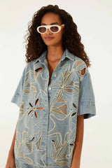 Denim Sea Desire Embroidered Short Sleeve Shirt
