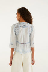 light blue richelieu short sleeve blouse