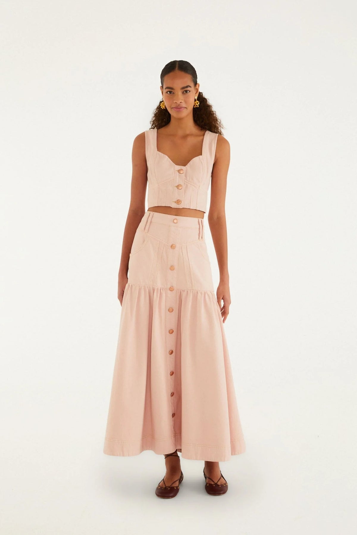 Light Pink Bisne Buttoned Twill Top