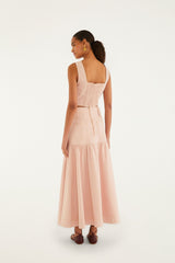 Light Pink Bisne Buttoned Twill Midi Skirt