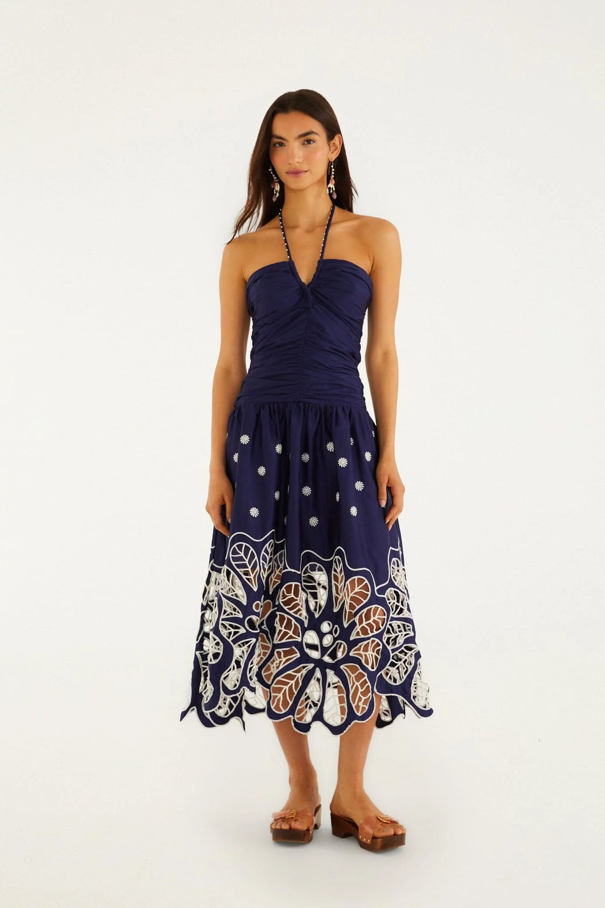 Navy Blue EmbroideredRichelieu Midi Dress