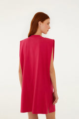 Pink Tropical Rose PaddedShoulders Mini Dress