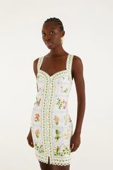 Tropical Porcelain Off-Whit Mini Dress